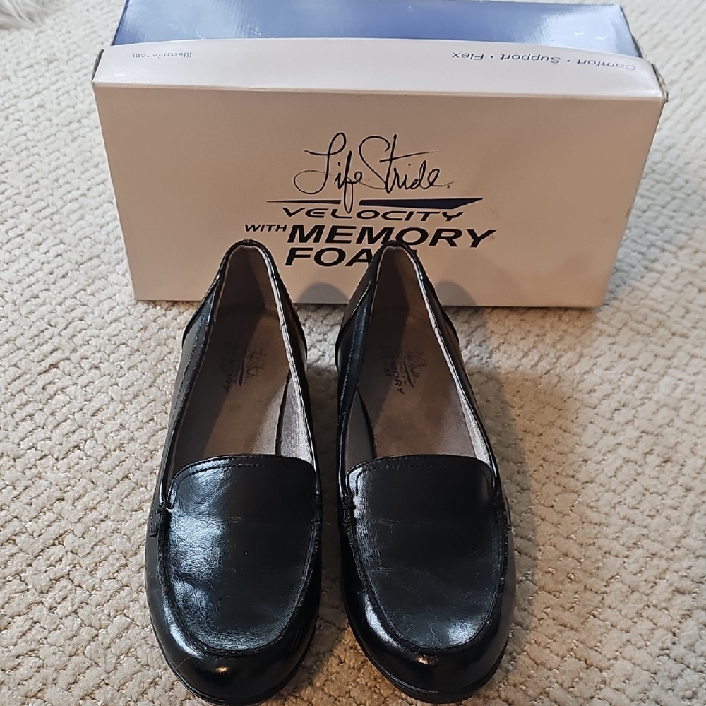 Life Stride Black Slip-On Loafers with Memory Foam